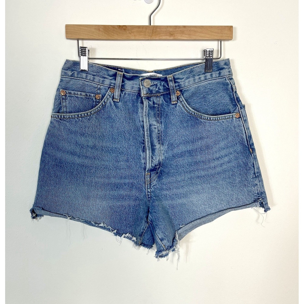 RE/DONE Originals Cut Off Denim Shorts Cool Medium Blue Organic Cotton Size 28